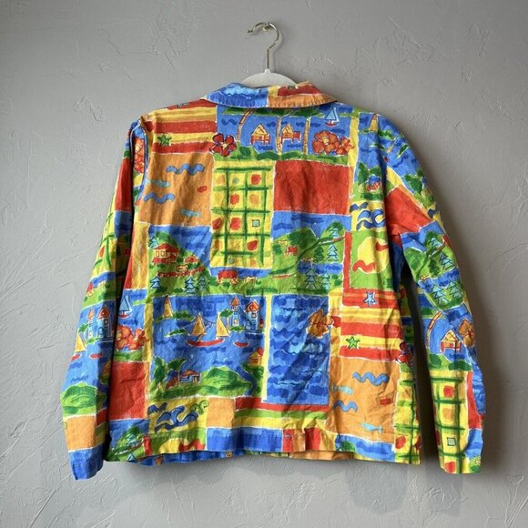 Vintage Coldwater Creek Novelty Print Button Up Shirt Art To Wear Abstract Paint - Picture 6 of 7